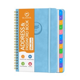 Address Book with Alphabetical Tabs-Address and Password Book for Seniors - Hardcover Spiral Bound Phone Book- Record Contacts,Website Login Passwords, Special Days -5.7" x 7.7", Blue