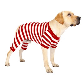 Dog Pajamas for Large Dogs, Cotton Thermal Dog Pjs Jumpsuit with Cover Legs Christmas Puppy Clothes, Striped Onesie Dog Suit for Small Medium Large Dogs