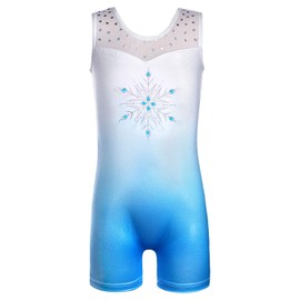HOZIY - Maillots para niñas, gimnasia, niños, ciclismo, copo de nieve, cinta azul, morado, rosa intenso, brillo, A Snow Blue, 7-8 Años