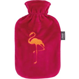 Fashy Hot Water Bottle 2.0 L with Fleece Cover with Flamingo Embroidery Pink