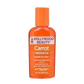 Hollywood Beauty Carrot Hair Oil, 2oz Bottle, Hair, Scalp, Skin, Nail, & Massage Oil, Helps Repair Damaged Hair & Skin, Can be Used as a Hot Oil Treatment