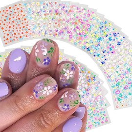 Flower Nail Art Stickers- 30 Sheets Colorful Floral Cherry Blossoms Daisy Nail Stickers 3D Self-Adhesive Heart Bow Flowers Nail Designs Stickers Summer Nail Decals for Nail Art Manicure Decoration