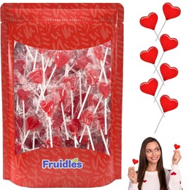 Fruidles 120 Lollipops Mini Red Heart Shaped Strawberry Flavored Individually Wrapped, 5g 120 Lollipops 2 Pounds