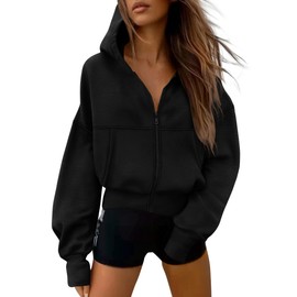 PRETTYGARDEN Women's Zip Up Y2K Hoodies 2025 Fall Fashion Long Sleeve Hooded Fleece Sweatshirts Casual Jacket Winter Clothes (Black,Medium)