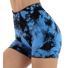 GILLYA - Pantalones cortos de entrenamiento para mujer, 3.6 pulgadas, levantamiento de glúteos, cintura alta, sin costuras, para correr, gimnasio, yoga, 1# Tiedye-darkblue, XL