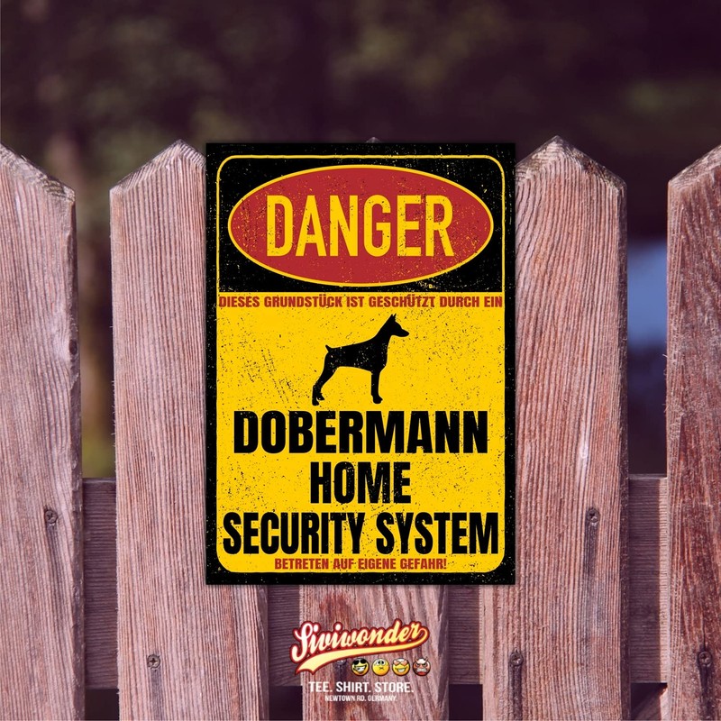 Doberman Metal Dobi Dobie Dog Danger Security System Door Sign