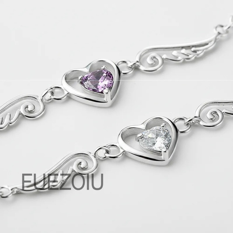 Fuezoiu 2 Piezas Pulseras Plata Corazón Alas Ángel Ajustable Joyeria
