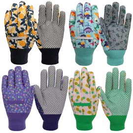 MSUPSAV 4 Pairs Kids Gardening Garden Gloves for Children,Yard Work Glove for Kid,Gifts for Toddler,Cute Pattern,Age7-8, Large