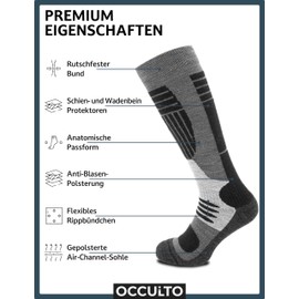 Occulto Men's Ski Socks with Padding, 2 Pairs, blue-charcoal, 43-46