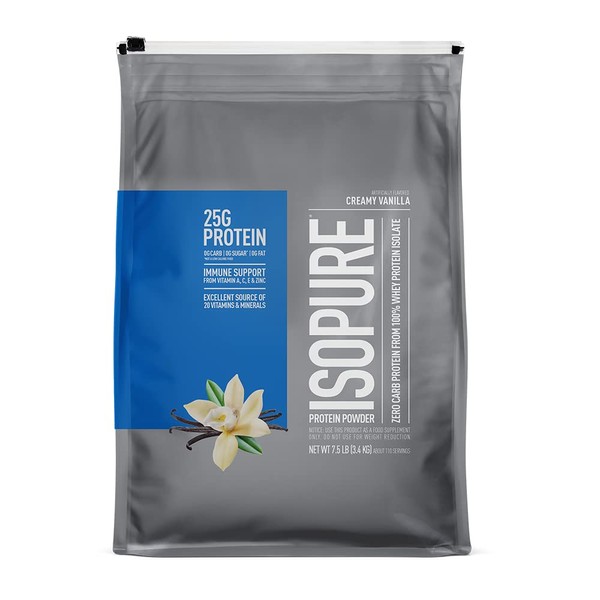 Isopure Protein Powder, Zero Carb Whey Isolate, Gluten Free, Lactose Free, 25g Protein, Keto Friendly, Creamy Vanilla, 7.5 Pound (Packaging May Vary)