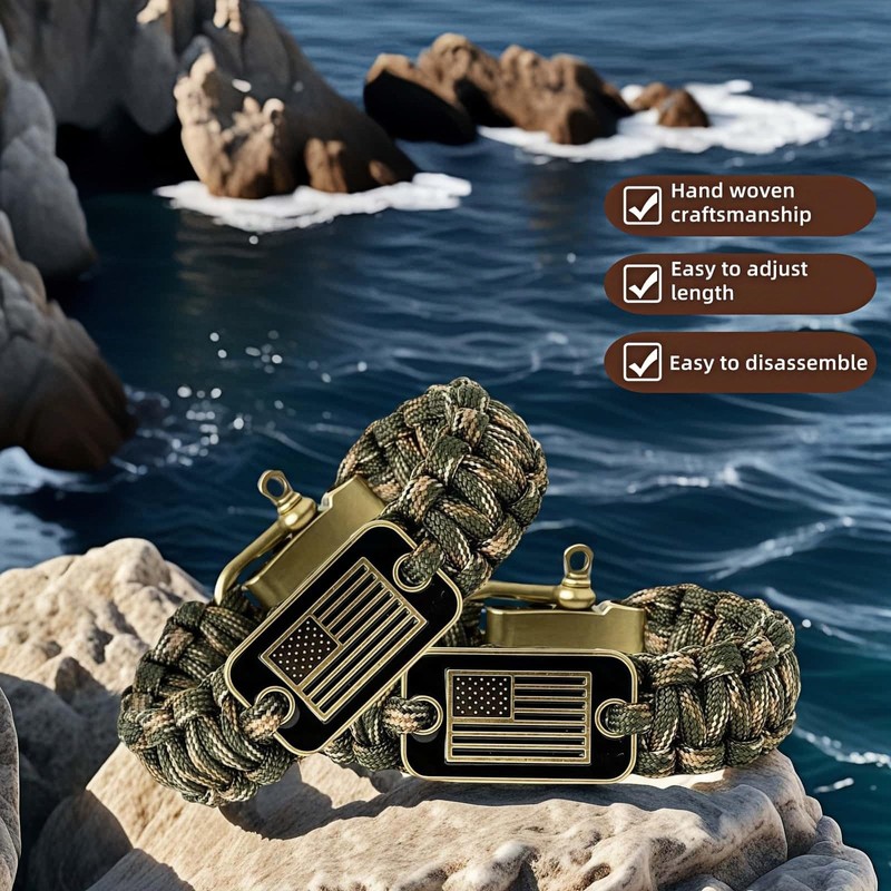 Patriotic Paracord Survival Bracelet for Men - Bronze US Flag