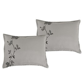 ESCA 7-Piece Denise Grey Black Floral Embroidery Comforter Set -Queen Size