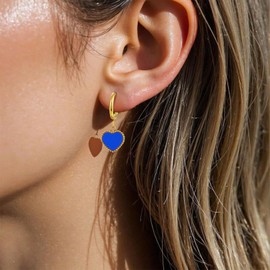 JUTOLOKA Love Heart Hoop Earrings for Women | 14K Gold Plated Black/Blue/Pink/Purge Earring | Hypoallergenic Lightweight Earring | Trendy Gold Hoops (Heart Hoop Earrings Blue)