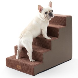COZY KISS Dog Stairs for Small Dogs, 5 Tier Wider Pet Stairs for High Beds, 23.6" H Non-Slip Dog Steps for Old Cats, Puppies, Small Medium Dogs, 29.5x19.7x23.6 inch, Brown