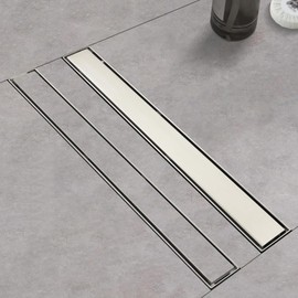 Kuaisailsk Linear Shower Drain ，24 Inch Brushed 304 Stainless Steel Rectangle Shower Floor Drain，with Reversable Tile-inPattern Drain Cover & Hair Catcher, Adjustable Feet