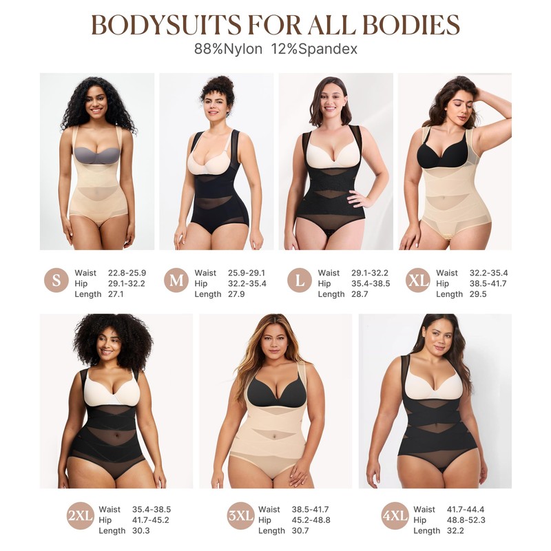 BRABIC Mesh Shapewear Bodysuit Tummy Control for Women Plus Size