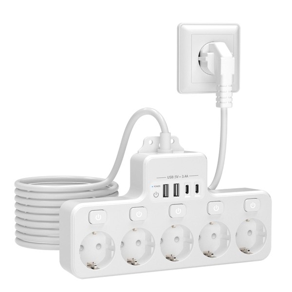 LEUTED 9 in 1 Steckdosenleiste mit USB,5 Fach Steckdose mit