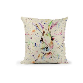 Vixar Hare, bunny Rabbit Watercolour Rainbow Art Linnen Cushion With filling or cover only, 40x40cm, gift, christmas, Birthday (Cover Only) (with instert)