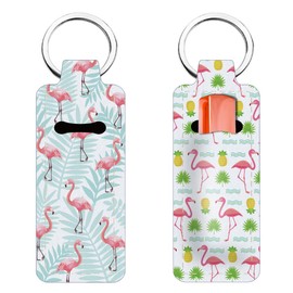 FREEBLOSS 2Pcs Chapstick Holder Keychain Lip Balm Holder Keychain Flamingo Lightweight Lipstick Sleeve Pouch with Pineapple and Leaves Pattern for Women Girls 1.5x3.8''