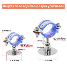 AKIHISA 2 Inch Wall Mount Ceiling Mount Pipe Support, 2 Pcs Adjustable Stainless Steel Pipe Bracket Clamp Range 48-51mm(30-50mm)