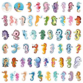 55pcs Cartoon Seahorse Stickers for Kids Cute Ocean Animal Stickers Pack Vinyl Waterproof Sticker for Water Bottle Scrapbook Laptop Party Favors (Seahorse)