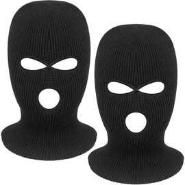 2 Pieces 3-Hole Full Face Mask Cover Ski Mask Winter Balaclava Cap Knitted Face Cover for Winter Outdoor Sports - Color: black, Size: One Size