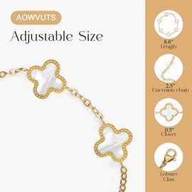 AOWVUTS 2 Piece Bracelet Women's Gold Four Leaf Clover Bracelet Set 18 Carat Gold-Plated Bracelet Stainless Steel Adjustable Lucky Charm with Clover Gold Jewellery Gift for Women Girls, Stainless