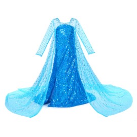 Luxury Princess Dress Costumes with Shining Long Cape Girls Birthday Party 7-8 Years