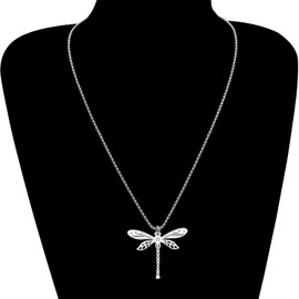 NEWEI Dainty Stainless Steel Dragonfly Necklace Pendant Fashion Jewelry Gifts for Women Girls Dragonfly Lovers Charms (Silver Plated F)