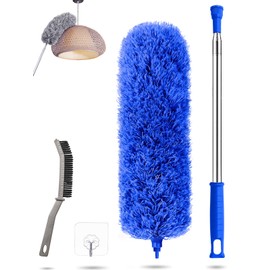 Washable Telescopic Duster, Duster, Rod and Bendable Corner Brush, Microfibre Stainless Steel with Telescopic Rod, Long Extendable up to 240 cm