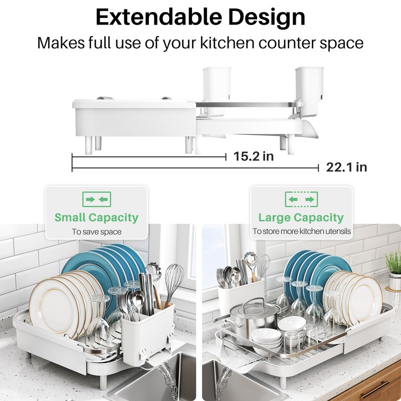 Dish Drying Rack, Expandable Dish Rack for Kitchen Counter, Stainless