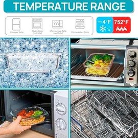 EASYware Juego de RECIPIENTES DE VIDRIO HERMÉTICOS, CONTENEDORES, TOPER, A PRUEBA DE FUGAS, PARA ALIMENTOS, refrigerador, congelador, horno,...       