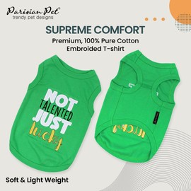 Parisian Pet Dog Tshirt - Embroidered “ Not Talented Just Lucky “ Dog Shirt - 100% Cotton and Lightweight Dog Clothes - Sleeveless Dog Tee Shirts - Machine Washable Dog Shirt for Large Dogs - 2XL