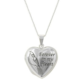 Sign From Heaven Women's Silver-Plated Heart Locket 18 Inch Necklace with Engraved Cardinal