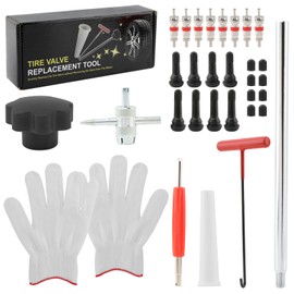 NINEFOX 32Pcs Tire Valve Stem Core Replacement Tool Kit - TR413/TR414 Valve Core Remover & Installer Set with T-Hook, Push Rod, Conduit Tube & 8 Va-lve Cores for Cars, Trucks