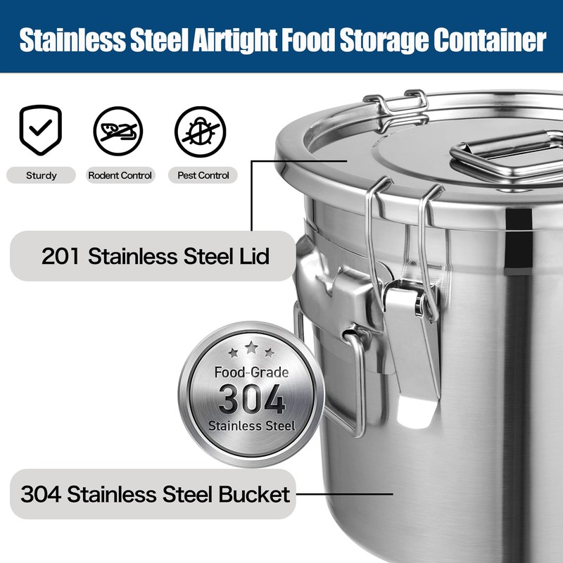YinCukiEle 3.17Gal/12L Stainless Steel Airtight Canister, Airtight Food Storage Container