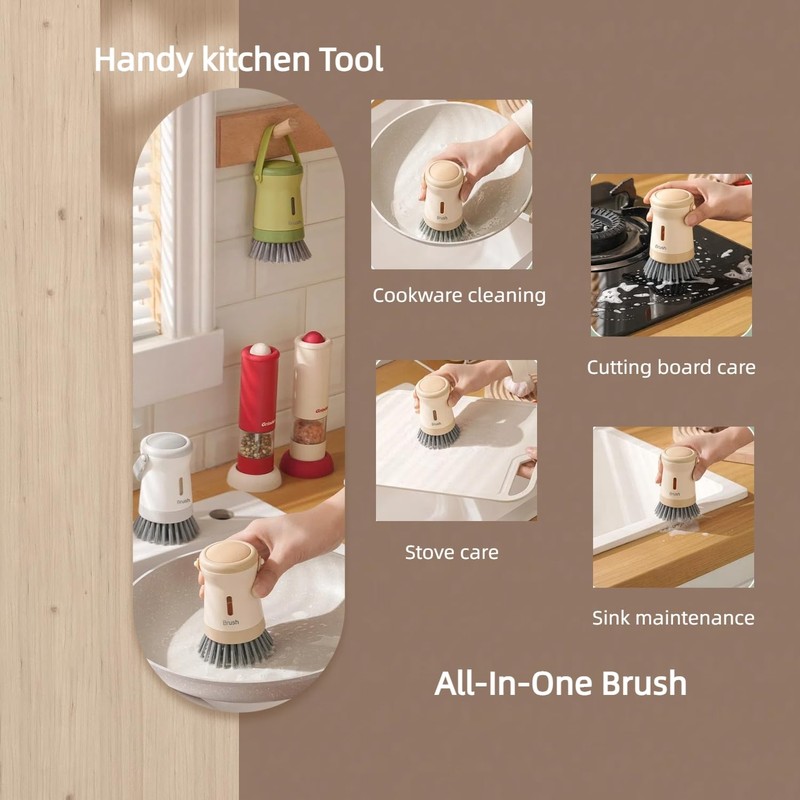 Soap Dispenser Dish Brush Palm Brush- Kitchen Dish Brush with