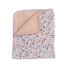 RED ROVR 100% Organic Cotton Muslin Baby Blanket | Multi-Layer Muslin Quilt | Newborn & Toddler | Soft, Lightweight | Nursery, Stroller | Machine Wash | 30" x 40" | Mauve Meadow