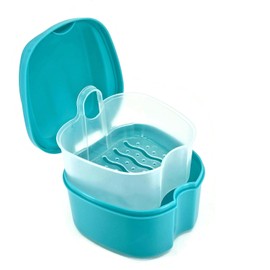 Genco - Estuche para dentaduras dentales con colador, limpiador nocturno para dentaduras dentales, protector bucal, dientes falsos y limpieza de dentaduras