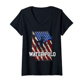 Womens American Flag Water Polo Goal Swimming Pool Ball Net Sports V-Neck T-Shirt