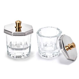 ConStore 2PCS Glass Crystal Dappen Dish with Lid Mini Bowl Cups Nail Art Tools Clear Nail Art Equipment for Mixing Liquid Powder