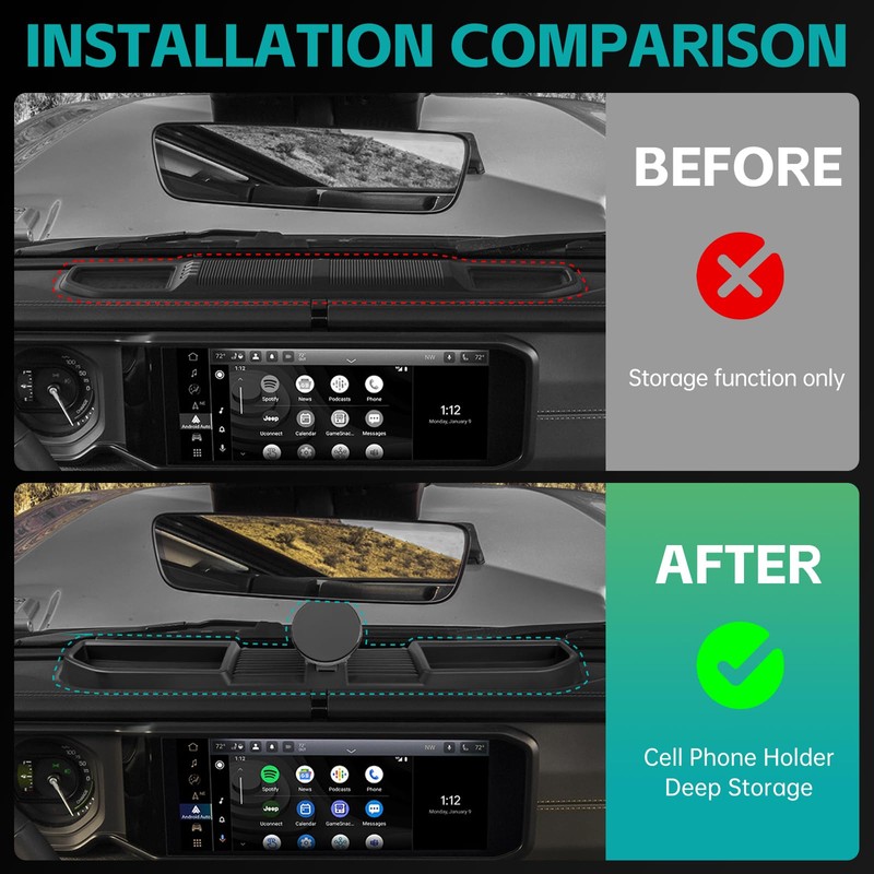 OUSUWO Magnetic Dash Phone Mount for 2024 2025 Jeep Wrangler