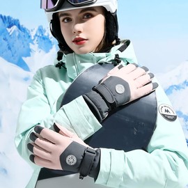 Women Ski Gloves Winter Windproof Snow Touchscreen Thermal Gloves Warm Thickened Gloves with Fleece for Skiing Running Cycling Hiking Snow Sports (Dark Grey+Pink)