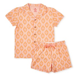 Little Label - Children's Pyjamas Girls - Shortama with Buttons - Summer Pyjamas Girls Short Sizes 104 to 164 - Organic Cotton, Pink Ikat