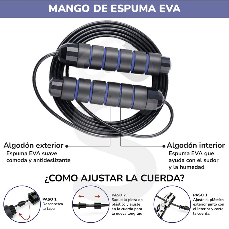 Cuerda para saltar con peso integrado mango antideslizante tamaño ajustable