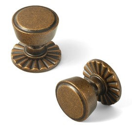 Goo-Ki 6 Pack Cabinet Knobs Antique Brass Drawer Knobs with Backplate Zinc Alloy Kitchen Hardware - Vintage Brass Single Hole/Screw Bar Cabinet Pulls with Spacer