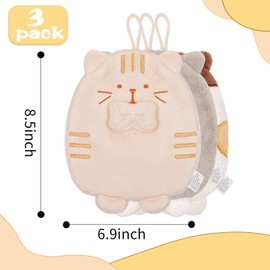 PRATIQUE 3 Pack Cute Kids Hand Towels, Bathroom Towels with Hanging Loop, Cat Hand Towel Animals, Microfiber Coral Fleece Absorbent Hand Towel for Kitchen Bathroom Bedroom (3pcs-)