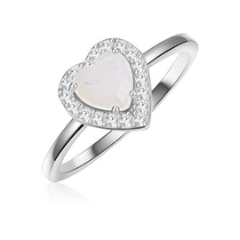 GLANZSTÜCKE MÜNCHEN Women's Heart Ring 925 Sterling Silver with Moonstone (Synthetic) Zirconia White – Motif Ring Heart Jewellery Silver Ring Solitaire Ring, 54, Silver, No Gemstone