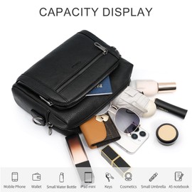 HILAEX Women's Shoulder Bag with 4 Compartments, Women's Handbag with Anti-Theft Leather Crossbody Bag with Adjustable Removable Shoulder Strap, Black & Gunmetal