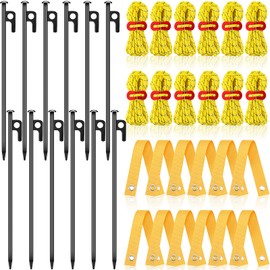 Sintuff 36 Pcs Heavy Duty Tree Stake Kits Stake and Support for Young Leaning Tree Anchor Straightening Kit, 15.8'' Support Straps, 11.8'' Steel Stakes, 13.12ft Rope(Yellow)